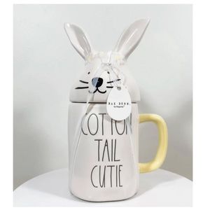 Rae Dunn “COTTON TAIL CUTIE” Mug w/Bunny Topper Daisy Crown w/ Yellow Handle 🐰